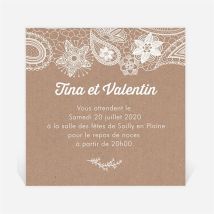 Carton d'invitation mariage Kraft dentelle blanche personnalisable - 9,5 x 9,5 cm - Monfairepart