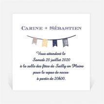 Carton d'invitation mariage Avec fanions personnalisable - 9,5 x 9,5 cm - Monfairepart