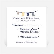 Carton réponse mariage Avec fanions personnalisable - 9,5 x 9,5 cm - Monfairepart