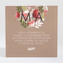 Carton d'invitation mariage Esprit campagne chic personnalisable - Couleur Marron - 9,5 x 9,5 cm - Monfairepart