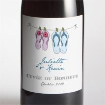 Etiquette de bouteille mariage En Tongs ! personnalisable - Couleur Blanc - 9,5 x 9,5 cm - Monfairepart