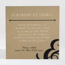 Carton d'invitation mariage Black chic personnalisable - Couleur Marron - 9,5 x 9,5 cm - Monfairepart