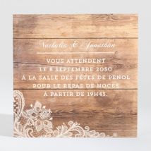 Carton d'invitation mariage Boisé personnalisable - Couleur Marron - 9,5 x 9,5 cm - Monfairepart