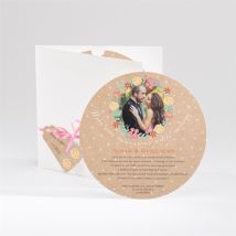 Faire-part mariage Jolis pois et fleurs personnalisable - Couleur Beige - 14 cm - Monfairepart