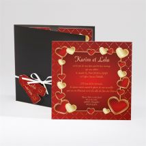 Faire-part mariage Romantique et festif personnalisable - Couleur Rouge - 14 x 14 cm - Monfairepart