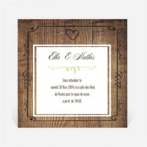 Carton d'invitation mariage Boisé rustique chic personnalisable - Couleur Marron - 9,5 x 9,5 cm - Monfairepart