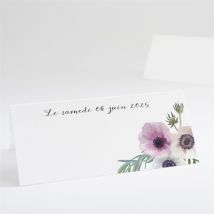 Marque-place mariage Couronne fleurs violettes personnalisable - Couleur Violet et Blanc - 9,5 x 4,2 cm - Monfairepart