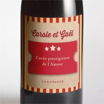 Etiquette de bouteille mariage Le Cirque personnalisable - Couleur Rouge - 9,5 x 9,5 cm - Monfairepart
