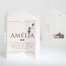 Faire-part de baptême Silhouette annonce fille personnalisable - 14 x 14 cm - Monfairepart