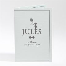 Menu baptême Profil enfant vintage personnalisable - Couleur Bleu - 10 x 14,5 cm - Monfairepart