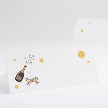 Marque-place mariage Fêtons mes amis, fêtons! personnalisable - Couleur Blanc et Doré - 9,5 x 4,2 cm - Monfairepart