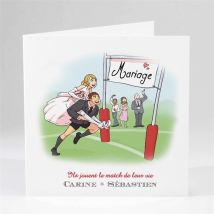 Faire-part mariage Humour et Rugby personnalisable - 13,5 x 13,5 cm - Monfairepart