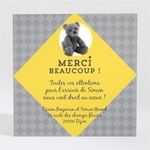 Remerciement naissance Noir et jaune personnalisable - 9,5 x 9,5 cm - Monfairepart