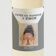 Etiquette de bouteille naissance Noir et jaune personnalisable - Couleur Jaune et Gris - 9,5 x 9,5 cm - Monfairepart