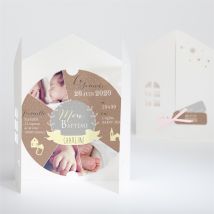 Faire-part de baptême Bapteme en famille personnalisable - Couleur Jaune/Kraft - 14 cm - Monfairepart