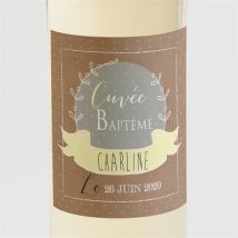 Etiquette de bouteille baptême Bapteme en famille personnalisable - Couleur Jaune et Marron/Kraft - 9,5 x 9,5 cm - Monfairepart