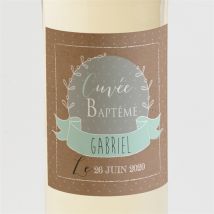 Etiquette de bouteille baptême Pictos rond et kraft personnalisable - Couleur Marron/Kraft - 9,5 x 9,5 cm - Monfairepart