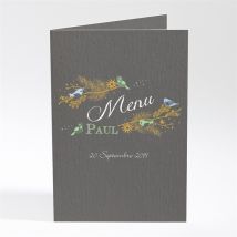 Menu baptême Plumes printanières personnalisable - Couleur Noir - 10 x 14,5 cm - Monfairepart