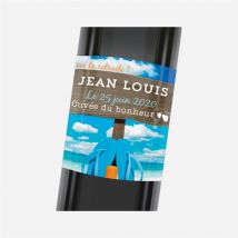 Etiquette de bouteille départ retraite Rêves de voyage