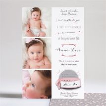 Faire-part naissance Faire part fille avec photo personnalisable - Couleur Gris - 14,5 x 21 cm - Monfairepart