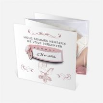 Faire-part naissance Bijou Bracelet enfant fille personnalisable - Couleur Rose - 10 x 10 cm - Monfairepart