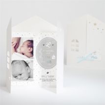 Faire-part naissance Douceur et bonheur personnalisable - Couleur Bleu et Gris - 14 x 14 cm - Monfairepart