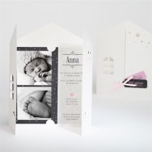 Faire-part naissance Original photo tendance personnalisable - Couleur Noir/Ardoise - 14 x 14 cm - Monfairepart