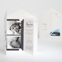 Faire-part naissance Annonce en photo personnalisable - Couleur Bleu et Noir/Ardoise - 14 x 14 cm - Monfairepart