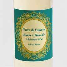 Etiquette de bouteille mariage Byzantin personnalisable - Couleur Bleu - 9,5 x 9,5 cm - Monfairepart
