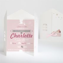 Faire-part naissance Faire part pochette Cigogne personnalisable - Couleur Rose - 14 x 14 cm - Monfairepart