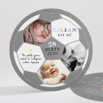 Faire-part naissance Ballon de Foot original personnalisable - Couleur Gris - 13,5 cm - Monfairepart
