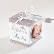 Boîte de dragées baptême Colombe et banderoles personnalisable - 4,5 cm - Monfairepart