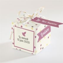 Boîte de dragées baptême Pois et confettis fille personnalisable - 4,5 cm - Monfairepart