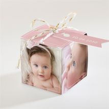 Boîte de dragées baptême Divin personnalisable - Couleur Rose, Beige et Blanc - 4,5 cm - Monfairepart