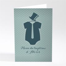 Menu baptême Tenue de fête personnalisable - Couleur Bleu - 10 x 14,5 cm - Monfairepart