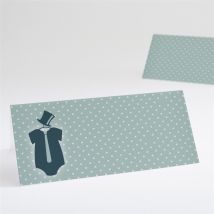 Marque-place baptême Tenue de fête personnalisable - Couleur Bleu - 9,5 x 4,2 cm - Monfairepart