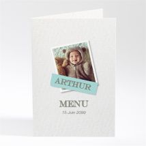 Menu baptême Corner fun et photo personnalisable - Couleur Bleu - 10 x 14,5 cm - Monfairepart