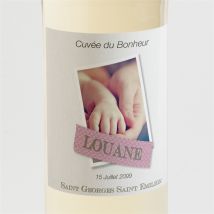 Etiquette de bouteille baptême Scotch délicat personnalisable - Couleur Rose - 9,5 x 9,5 cm - Monfairepart