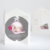 Faire-part de baptême Joli cheval à bascule personnalisable - 14 cm - Monfairepart