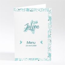 Menu baptême Liberty en rond personnalisable - Couleur Bleu - 10 x 14,5 cm - Monfairepart