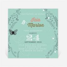 Carton d'invitation mariage Papillons et printemps personnalisable - 9,5 x 9,5 cm - Monfairepart
