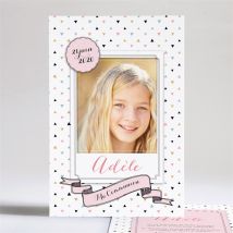Faire-part communion Sa première communion personnalisable - Couleur Rose et Blanc - 14,5 x 21 cm - Monfairepart