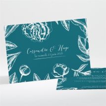 Faire-part mariage Gravure vert émeraude personnalisable - Couleur Vert, Bleu et Blanc - 13,8 x 9,5 cm - Monfairepart