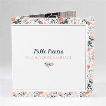 Carte de remerciement mariage Encadrement bleu et saumon personnalisable - Couleur Orange - 13,5 x 13,5 cm - Monfairepart