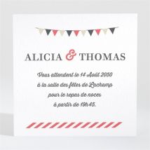 Carton d'invitation mariage Fanions de Bal personnalisable - Couleur Rouge et Blanc - 9,5 x 9,5 cm - Monfairepart