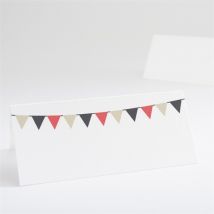 Marque-place mariage Fanions de Bal personnalisable - Couleur Rouge et Beige - 9,5 x 4,2 cm - Monfairepart