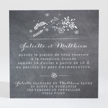 Carton d'invitation mariage Champêtre sur ardoise personnalisable - Couleur Noir et Gris/Ardoise - 9,5 x 9,5 cm - Monfairepart