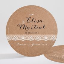 Faire-part mariage Kraft et dentelle personnalisable - Couleur Kraft - 13,5 cm - Monfairepart
