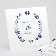 Faire-part mariage Aquarelle bleue personnalisable - Couleur Bleu et Blanc - 15 x 14 cm - Monfairepart