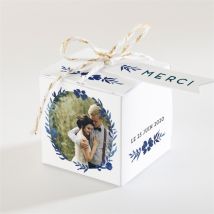 Boîte de dragées mariage Aquarelle bleue personnalisable - Couleur Bleu - 4,5 cm - Monfairepart
